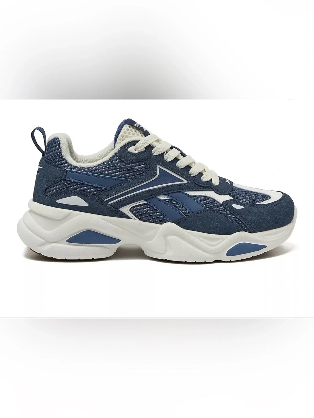 Reebok Navy and White Chunky Runner Sneaker, size 6.5